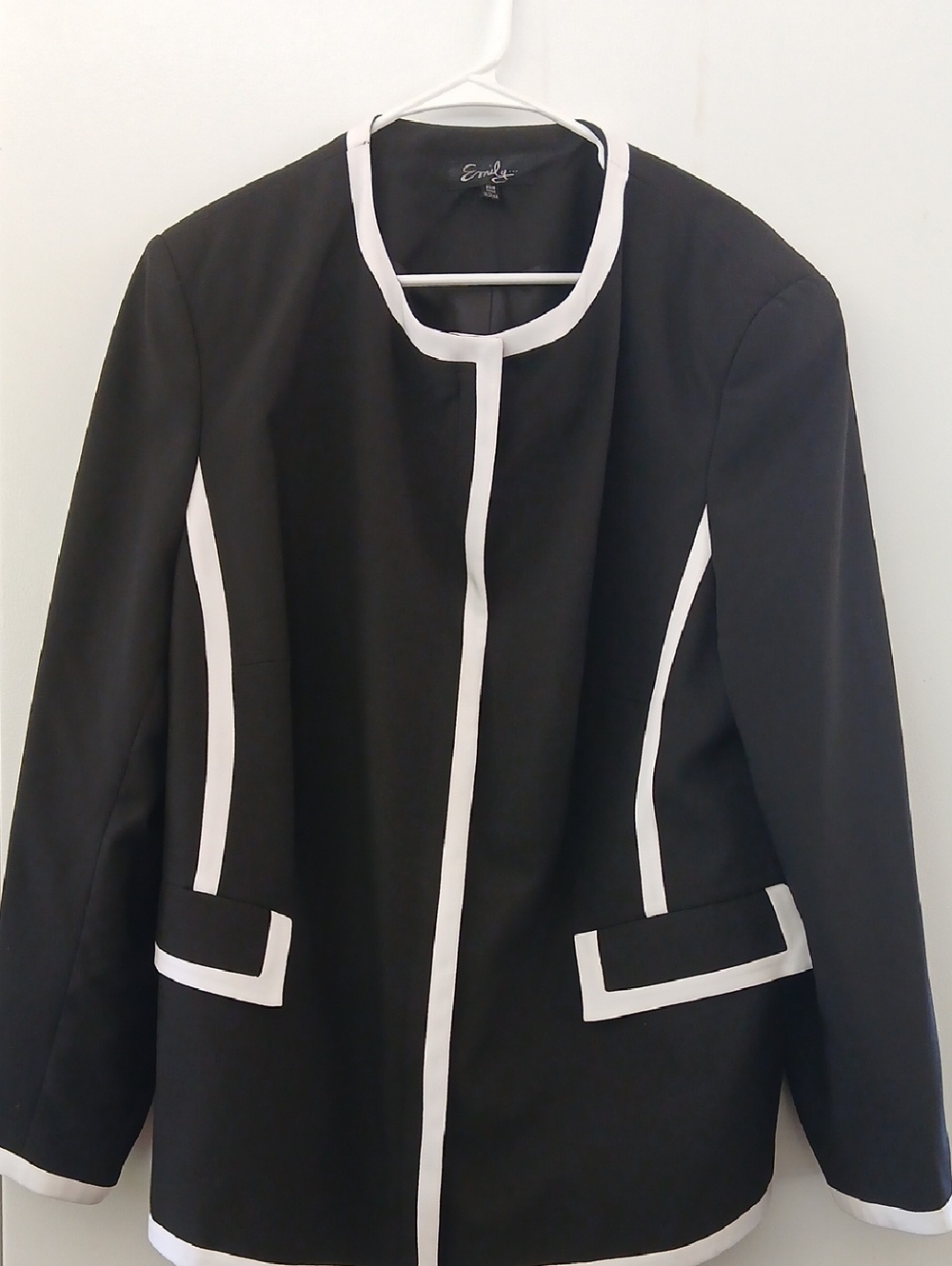Emily Black Blazer with White Trim - Women's Suit Jacket